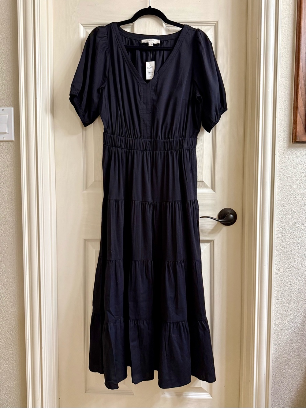 Loft Women's Black Tiered V-Neck Dress